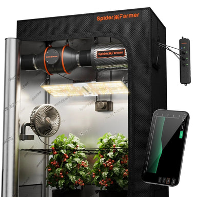 Spider Farmer SF-2000 EVO Complete Grow Tent Kit W/ GGS AC5 Power Strip / Speed Controller 2x4 front view