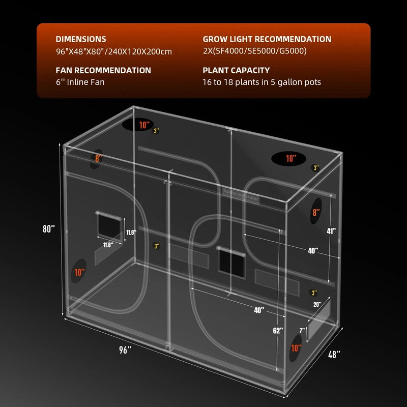 Spider Farmer SF-240cm x 120cm x 200cm Indoor Grow Tent 8x4 dimensions