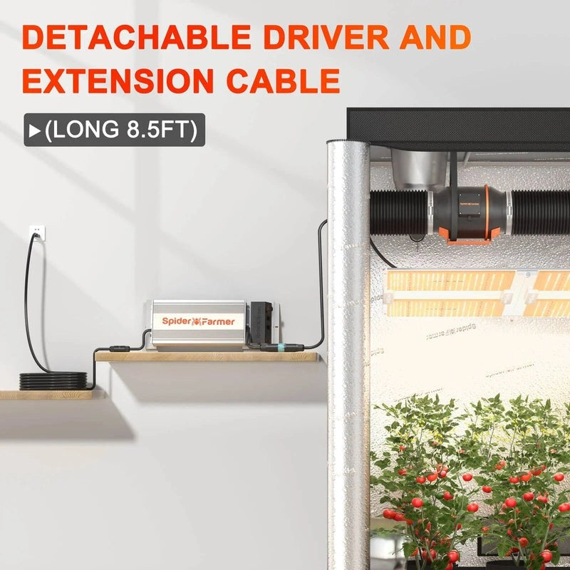 Spider Farmer SF-7000 LED Grow Light 650W long driver cable