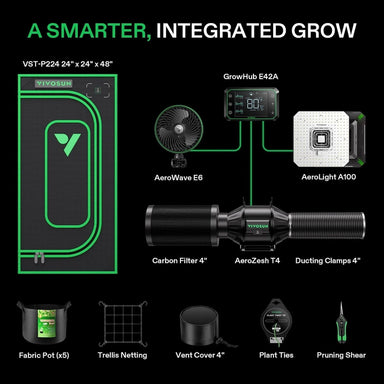 Vivosun Smart Grow Tent Kit GIY-SGS-22 Pro 2x2, 1-Plant Complete System Kit includes showing what is in the kit 