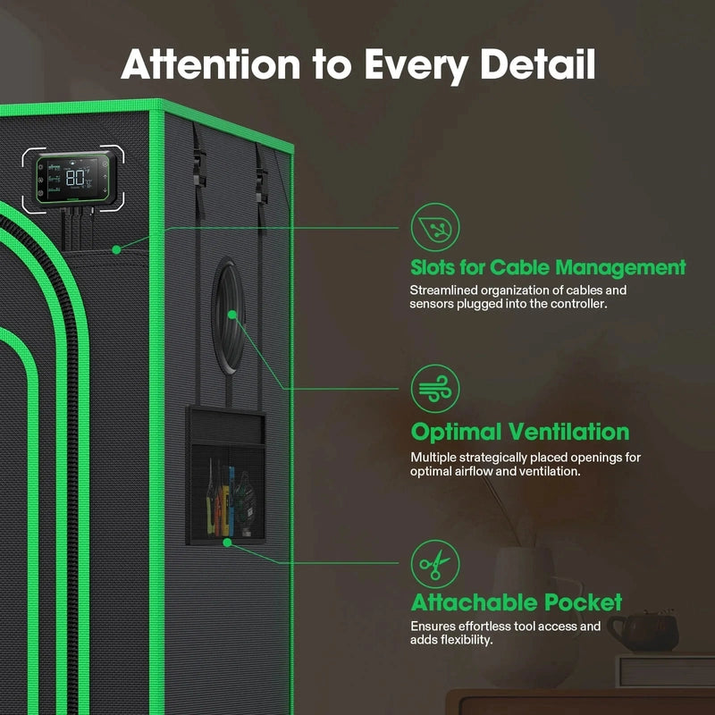 Vivosun Smart Grow Tent Kit GIY-SGS-42 Pro 2x4, 2-Plant Complete kit attention to detail showing features 