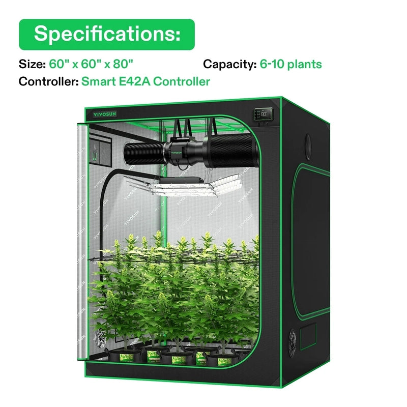 5x5 grow tent kit Smart Grow Tent Kit GIY-SGS-55FD 5x5, 6-Plant Complete System, with WiFi E42A Controller, 650W VSFD6500 LED Grow Light, and 8-inch AeroZesh G8 Ventila