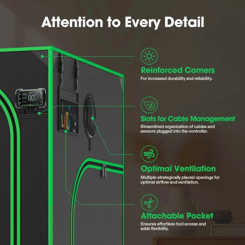 Vivosun Smart Grow Tent Kit GIY-SGS-55 Pro 5x5, 6-Plant Complete System attention to detail 