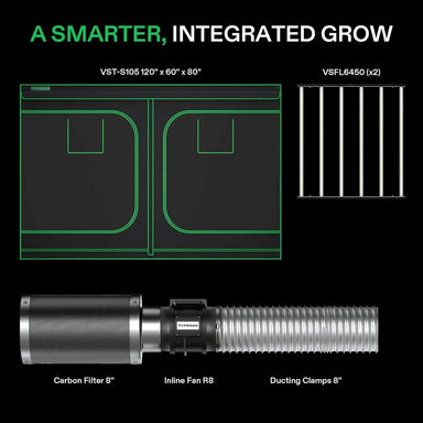 Vivosun Standard Grow Tent Kit GIY-105 5x10, 12-Plant Complete System kit includes showing all that is in the kit 