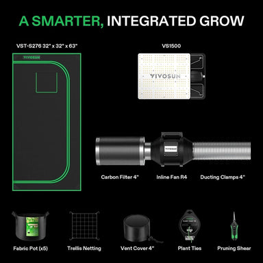 Vivosun Standard Grow Tent Kit GIY-27 2.7x2.7, 2-Plant Complete System kit includes showing what is in the kit 