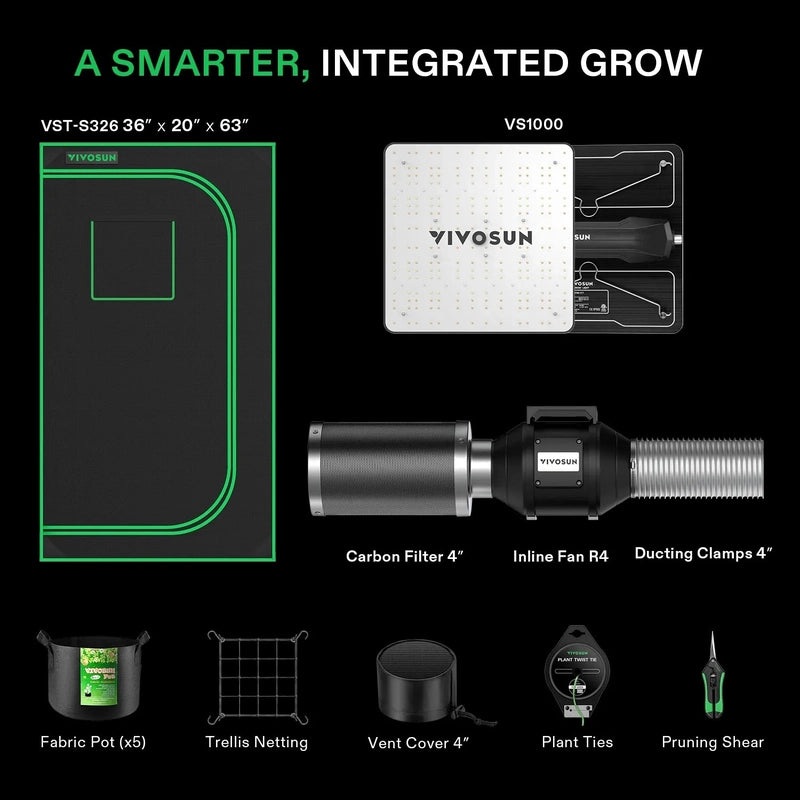 Vivosun Standard Grow Tent Kit GIY-32 2x3, 2-Plant Complete System kit includes showing what is in the kit 