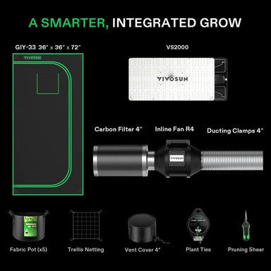 Vivosun Standard Grow Tent Kit GIY-33 3x3, 3-Plant Complete System kit includes showing what is in the kit 
