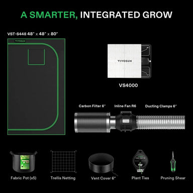 Vivosun Standard Grow Tent Kit GIY-44 4x4, 4-Plant Complete System tent includes showing what is included in the kit 