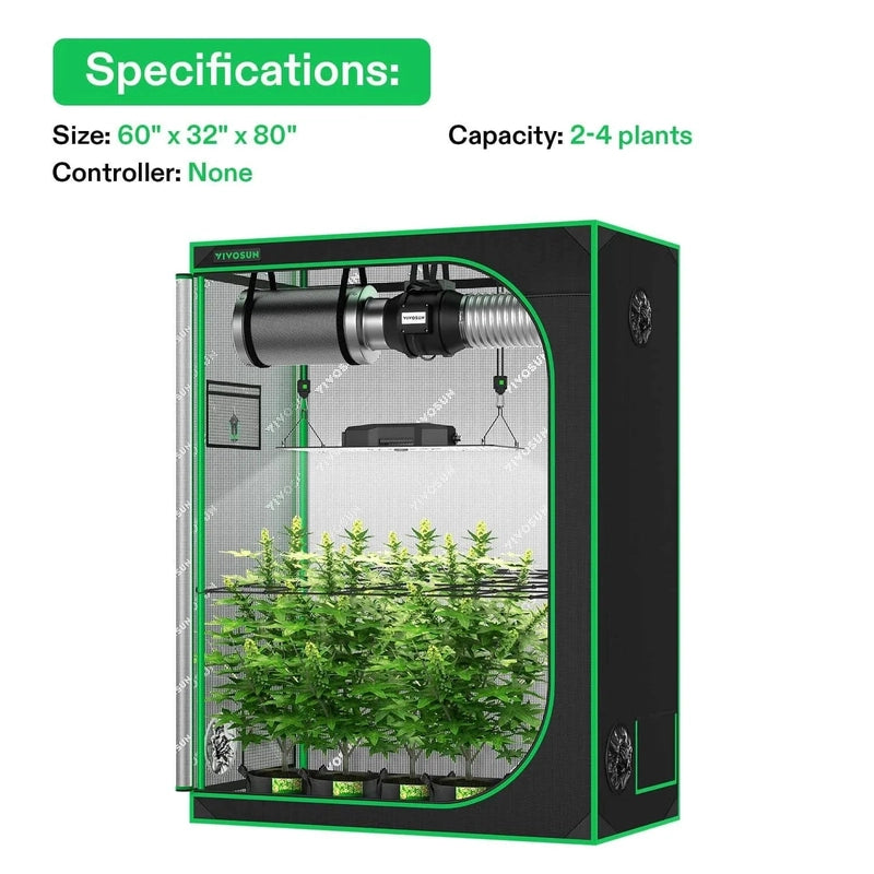 Vivosun Standard Grow Tent Kit GIY-52 2x5, 3-Plant Complete System specifications 
