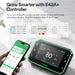 Vivosun 4x4 Smart Grow Tent Kit – 500W LumaLight & GrowHub E42A+ A VIVOSUN E42A+ smart plant care controller shown with a smartphone app interface and small control diagram overlays. The main product is a black rectangular controller with a bright green illuminated border and a large color display, while a hand holds a matching smartphone showing the companion app.