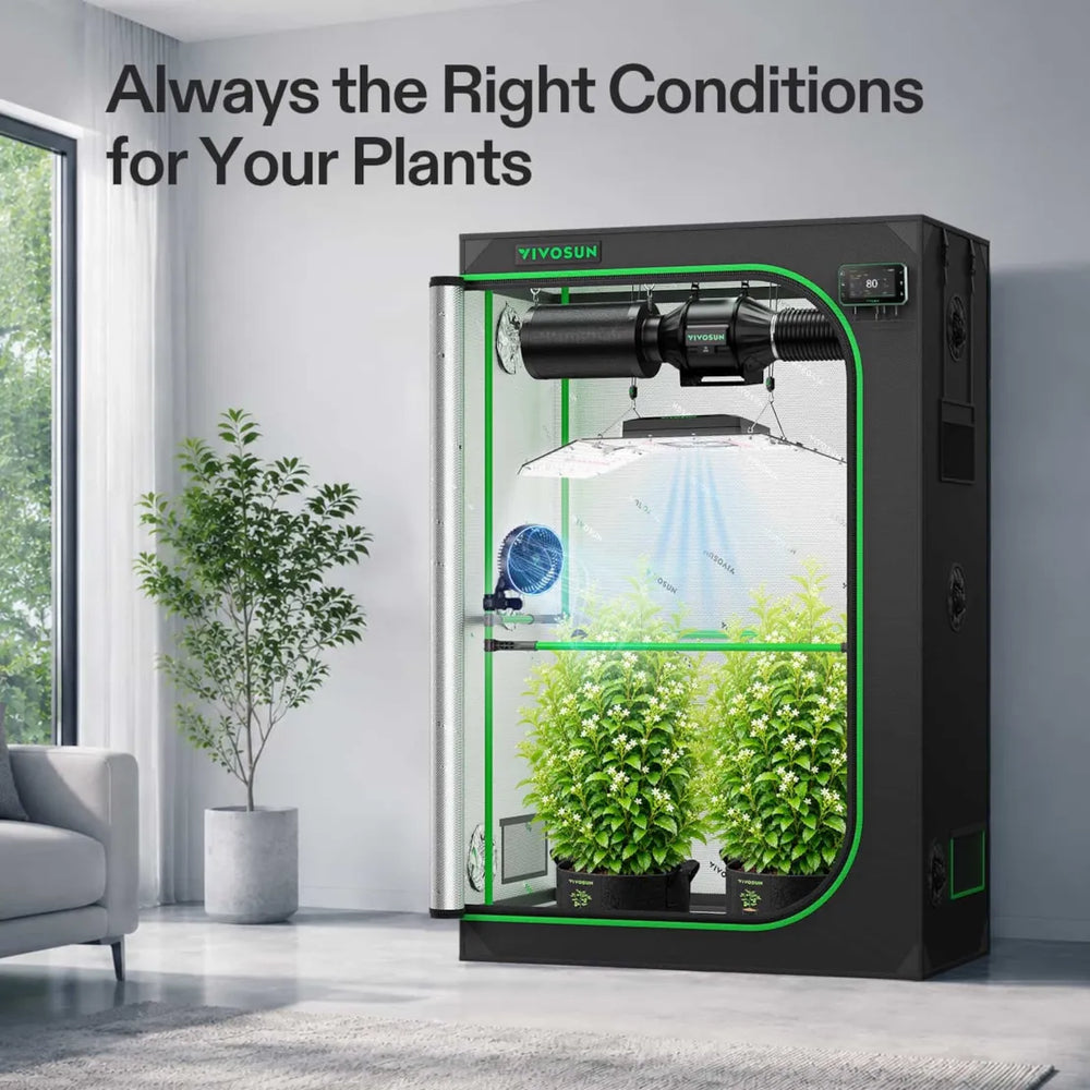 Vivosun 4x2 Smart Grow Tent Kit Pro growing plants under AeroLight Gen2 240W with smart ventilation and environmental control