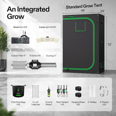 Vivosun 4x2 Starter Grow Tent Kit – 200W LumaLight & GrowHub A22 with all included accessories 