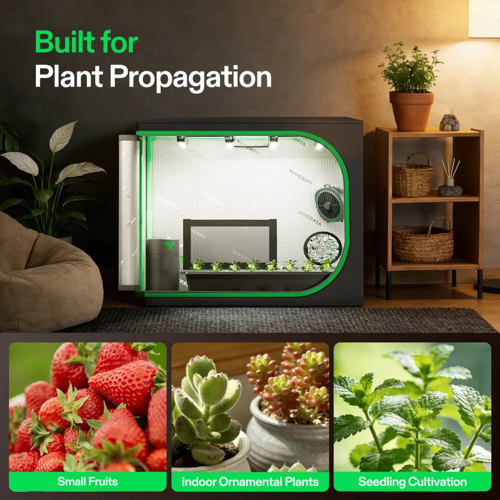 Vivosun Clone Tent Kit 24" x 16" x 20" with GrowHub A22 Controller built for Pant propagation with some example greens you can grow 