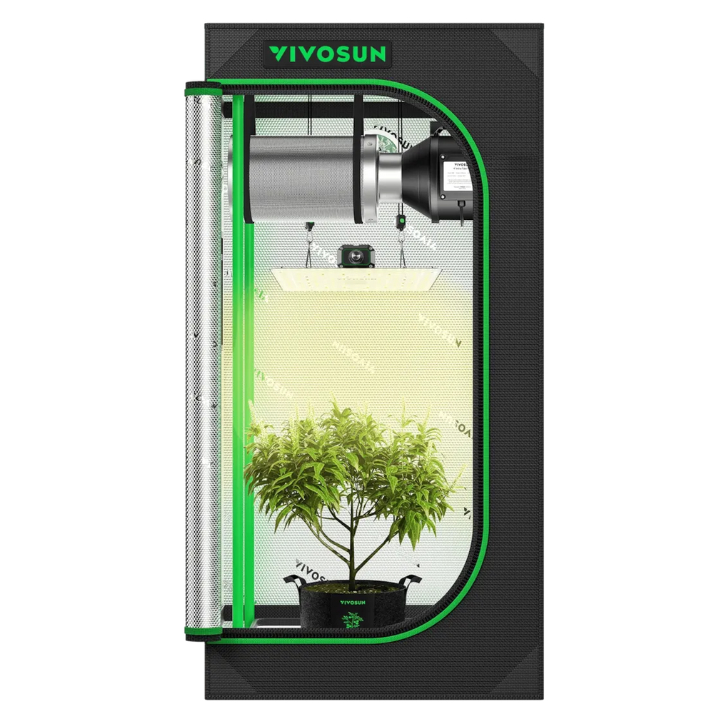 Vivosun 2x2 Starter Grow Tent Kit – 100W LumaLight & GrowHub A22 full tent view on white background 