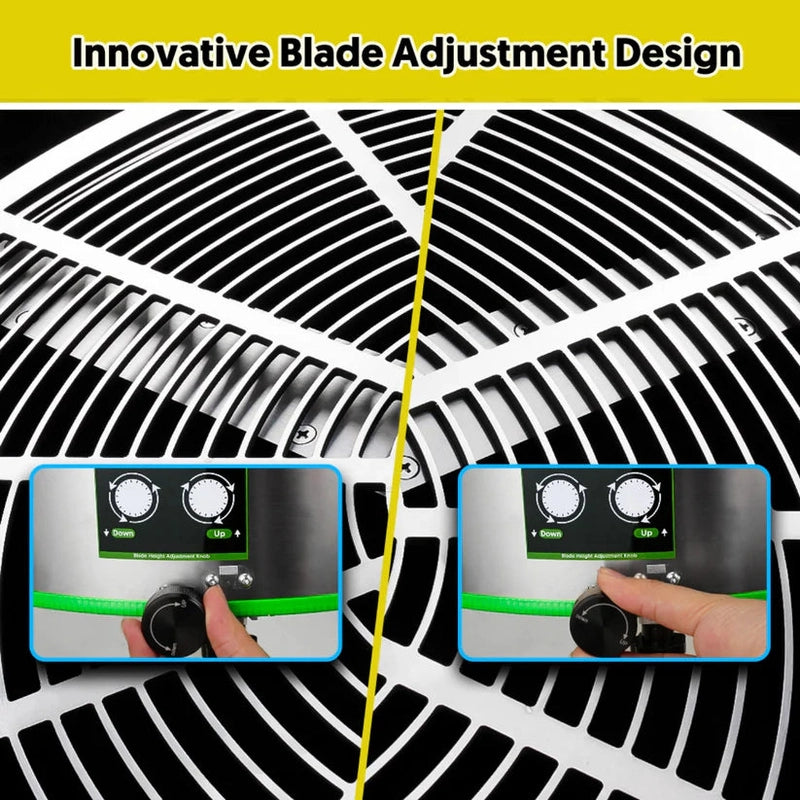 Hygrohub 3000XL Bud Trimmer Innovative blade adjustment design with a hand interacting with a control panel