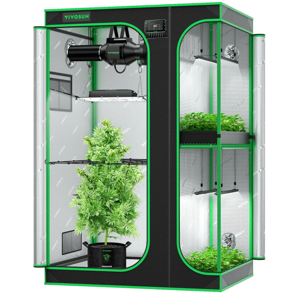 Vivosun 3x4 Smart 2-in-1 Grow Tent Kit – 200W AeroLight & E42A+ Control Vivosun indoor grow tent with plants inside on a white background
