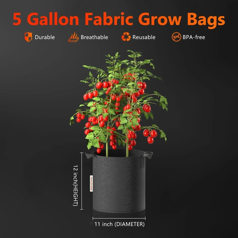 5-pack 5 gallon grow bags Heavy Duty 300G Thickened Nonwoven Plant Fabric Pots with Handles