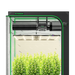 Vivosun 5x5 Smart Grow Tent Kit – 750W LumaLight & GrowHub E42A+ with a black frame, green LED lighting, and a corrugated air pump, shown with a green artificial plant inside.