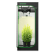 Vivosun 2.3x2.3 Smart Grow Tent Kit – 150W LumaLight & GrowHub E42A+ A black grow light tent with a green trim, housing a potted green plant under a bright dome light. The brand 'Vivosun' is visible on the top front panel and the pot.