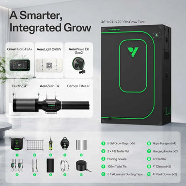 Vivosun 4x2 Smart Grow Tent Kit Pro complete system with 240W AeroLight, GrowHub E42A+, AeroZesh T4, carbon filter and grow accessories