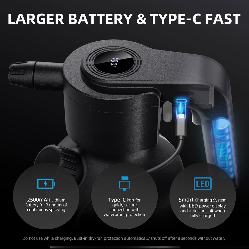 Spider Farmer Electric Spray Bottle  with USB Type-C port and LED display on a dark background