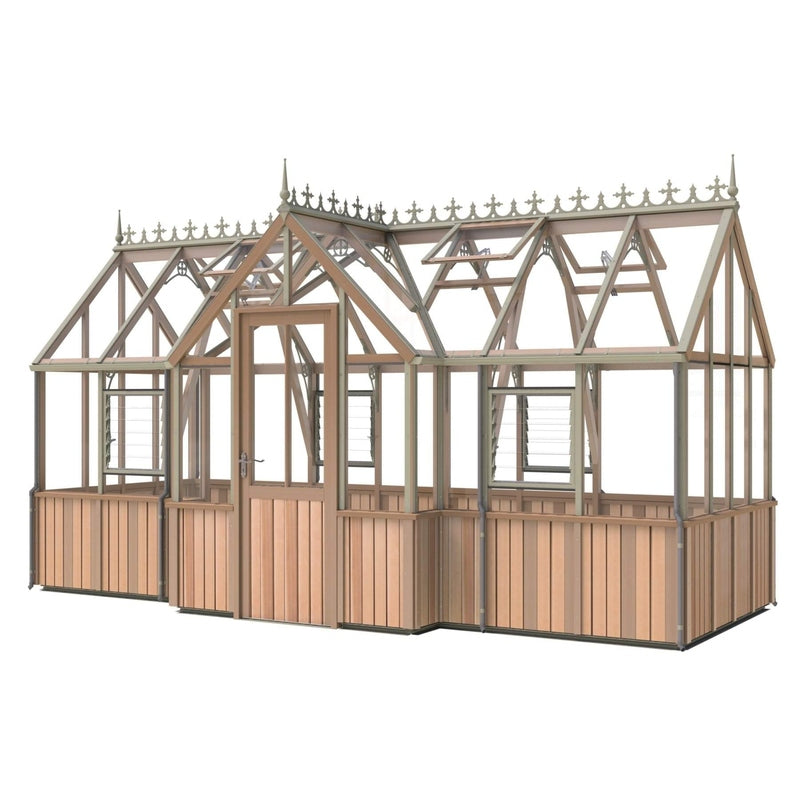 Durham T-Shaped Cedar Half-Boarded Greenhouse – Compact Portico Design, Premium Cedar Frame