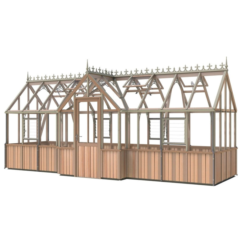 Durham T-Shaped Cedar Half-Boarded Greenhouse – Compact Portico Design, Premium Cedar Frame