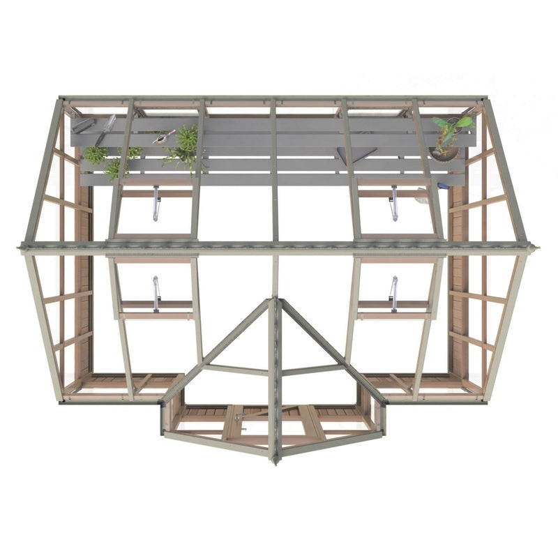 Cambridge T-Shaped Cedar Half-Boarded Greenhouse – Elegant Portico Design, Premium Cedar Frame