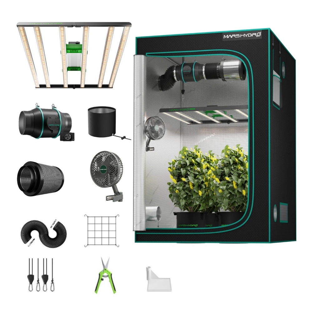 Mars Hydro FC4800 480W 4x4 Complete Grow Tent Kit  with accessories on white background 