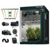 Mars Hydro FC4800 480W 4x4 Smart Grow Tent Kit with iControl A MarshHydro smart grow tent kit shown on a white background, featuring the black tent with teal trim, interior grow lights, ventilation ducts, fans, humidifier, controller, and several accessories. Plants are visible inside the tent.