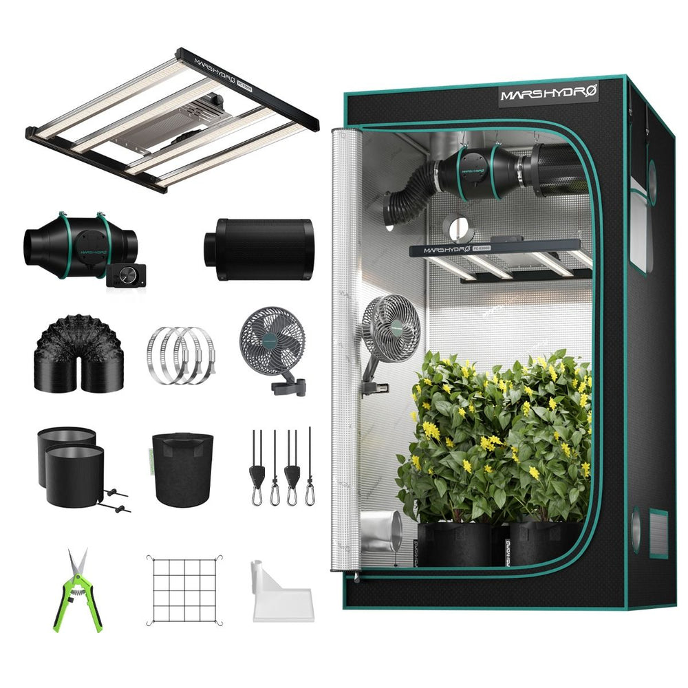 Mars Hydro FC-E3000 300W 3x3 Complete Grow Tent Kit with accessories on white background 
