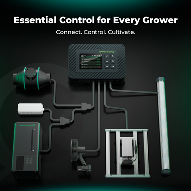 Mars Hydro FC1500 150W LED 2' x 2' Smart Complete Grow Tent Kit showcasing the smart controller and all its compatible devices 