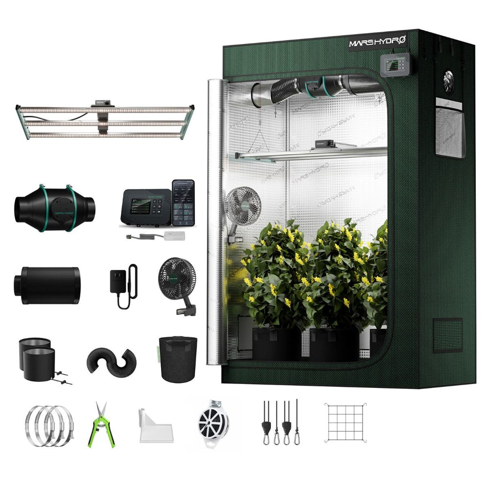 Mars Hydro FC4000 320W 2x4 Pro Smart Grow Tent Kit with iControl with accessories on white background