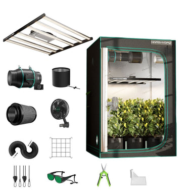 Mars Hydro FC-E4800 480W LED 4x4 Complete Grow Tent Kit with all included accessories on a white background 