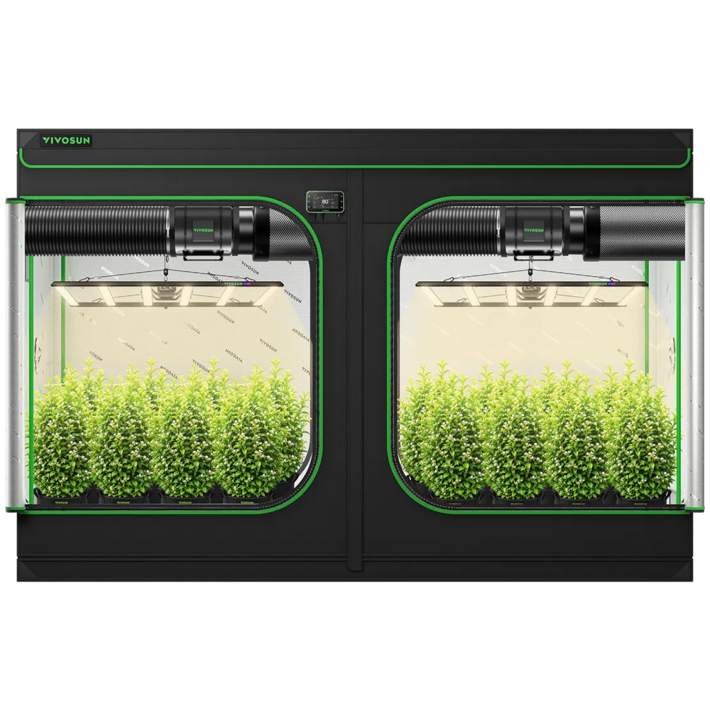 Vivosun 10x5 Smart Grow Tent Kit – 2x 750W LumaLight & GrowHub E42A+ front view shown on whit background 
