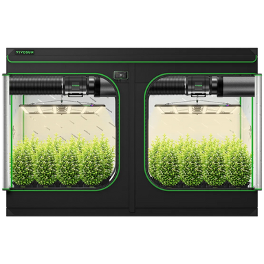Vivosun 10x5 Smart Grow Tent Kit – 2x 750W LumaLight & GrowHub E42A+ front view shown on whit background 