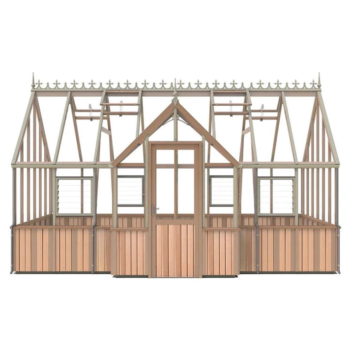 Cambridge T-Shaped Cedar Half-Boarded Greenhouse – Elegant Portico Design, Premium Cedar Frame