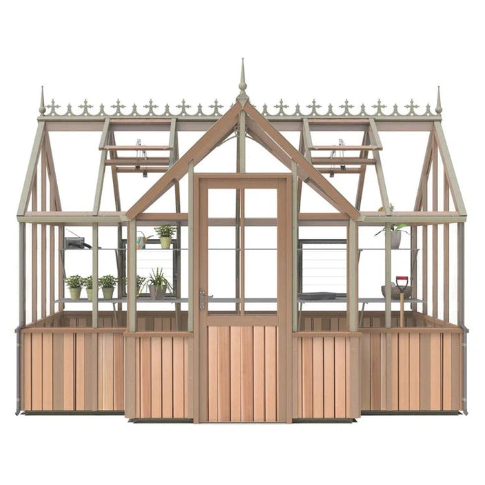 Durham T-Shaped Cedar Half-Boarded Greenhouse – Compact Portico Design, Premium Cedar Frame