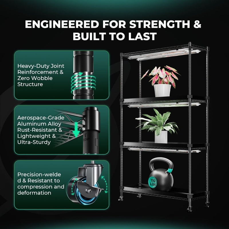 Mars Hydro 6-Tier Plant Stand with 250W LED Grow Lights & 1680D Grow Tent – Tall Indoor Plant Shelf