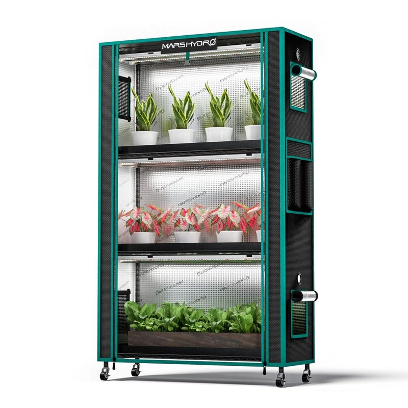 Mars Hydro 4-Tier Plant Stand with 150W LED Grow Lights & Mini Grow Tent – Indoor Plant Shelf