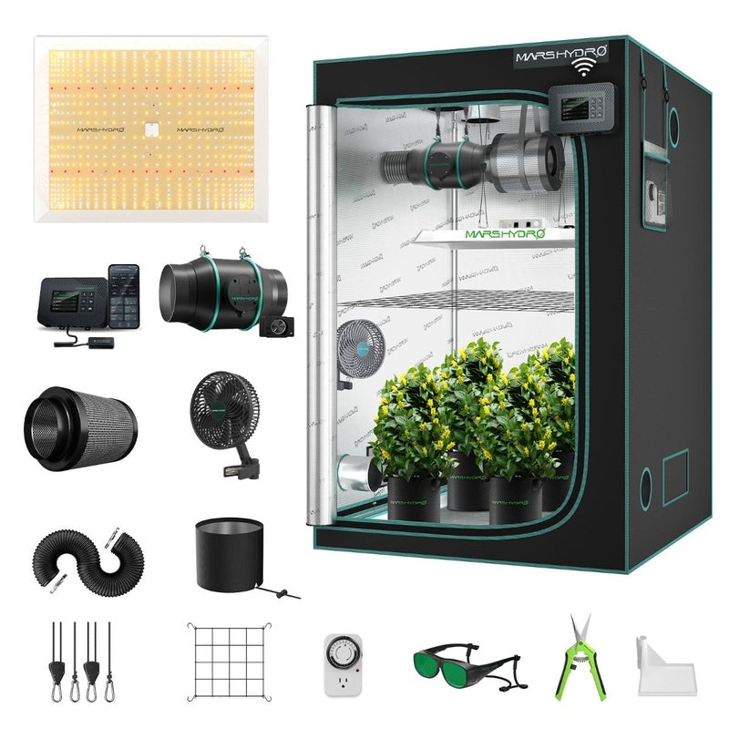 Mars Hydro TSW 2000 Grow Tent Kit  Complete indoor gardening kit with grow tent, lights, and accessories on a white background