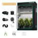 Mars Hydro TSL2000 300W LED 2x4 Complete Grow Tent Kit indoor grow kit shown on a white background with the main grow tent on the right and several included accessories arranged to the left: a diffuser, fan, hose, mounting bracket, gridded sheet, plant hooks, and a green-handled tool. The tent is open, with three potted green plants inside and the brand name Mars Hydro visible on the top right.